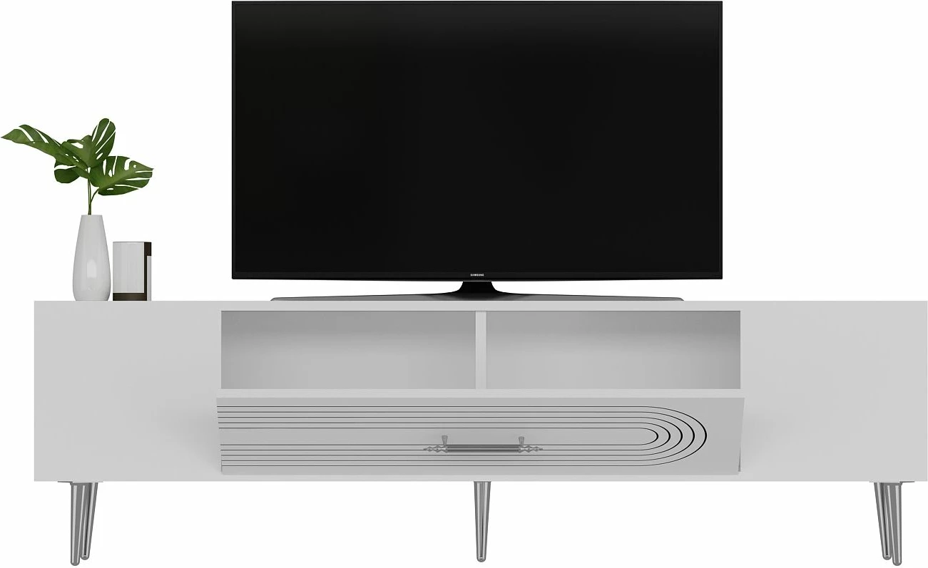 Komodë TV Skye Decor, e bardhë, argjend