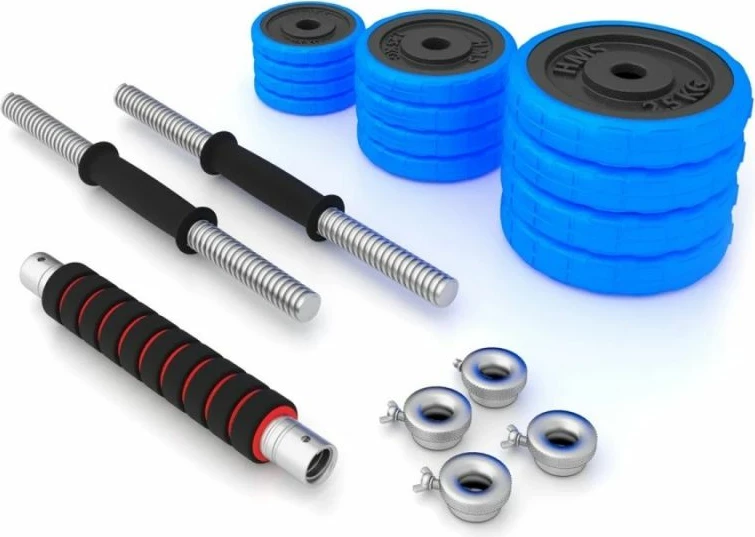 Set pesha 2-në-1 barbell dhe dumbbell HMS, unisex, argjend e kaltër