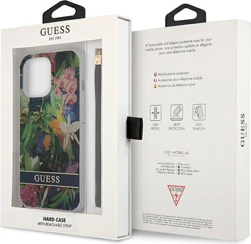 Mbështjellës Guess Flower Strap për iPhone 13 Pro Max 6.7", TPU, Blu me lule