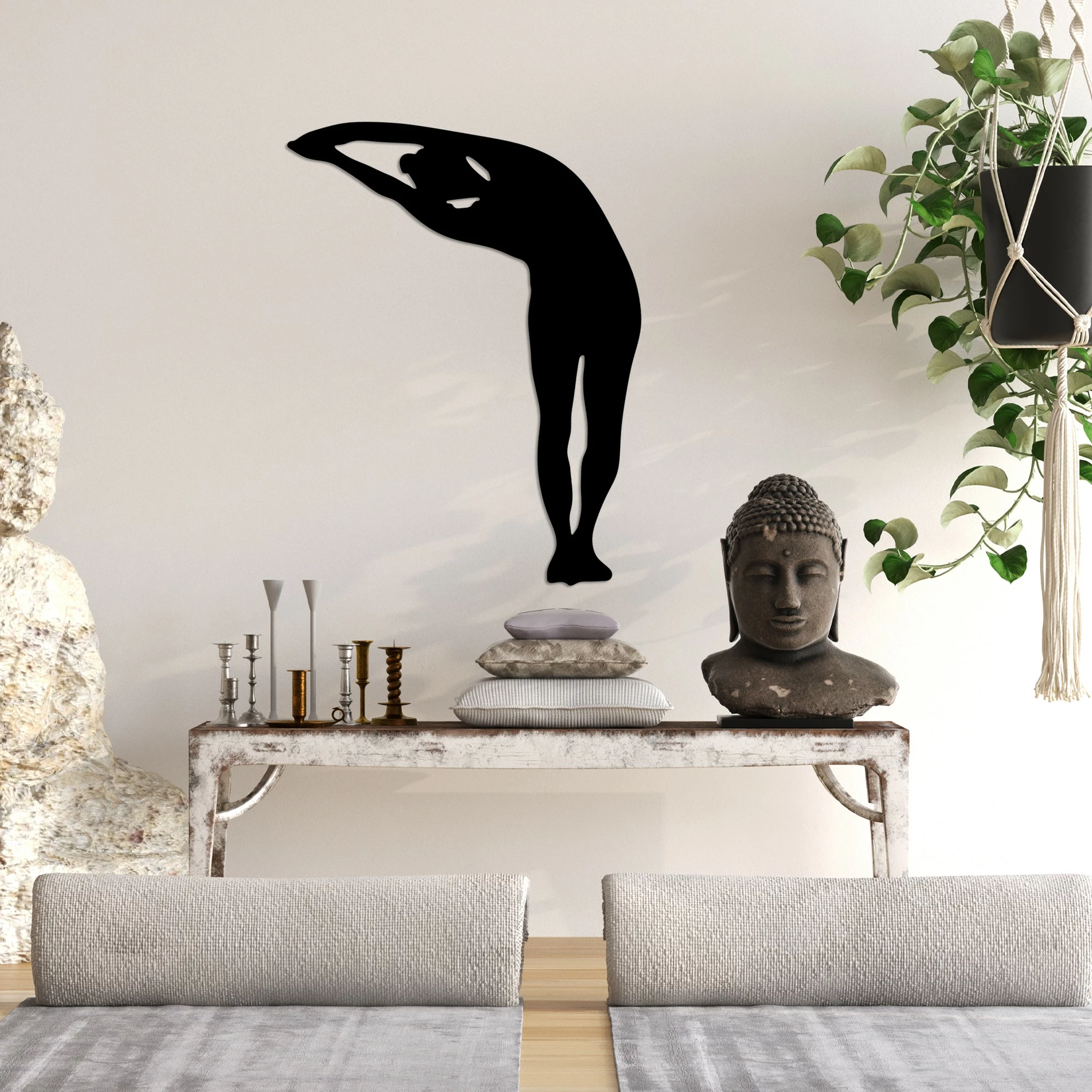 Aksesor dekorativ metalik për mur, Wallity, Yoga 28, ngjyrë e zezë, 42x60cm
