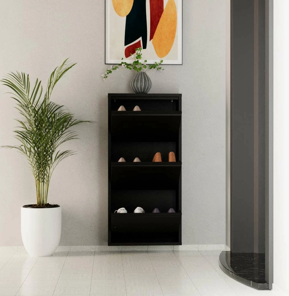 Dollap këpucësh, 3 pjesë, metalik, ngjyrë e zezë, Skye Decor