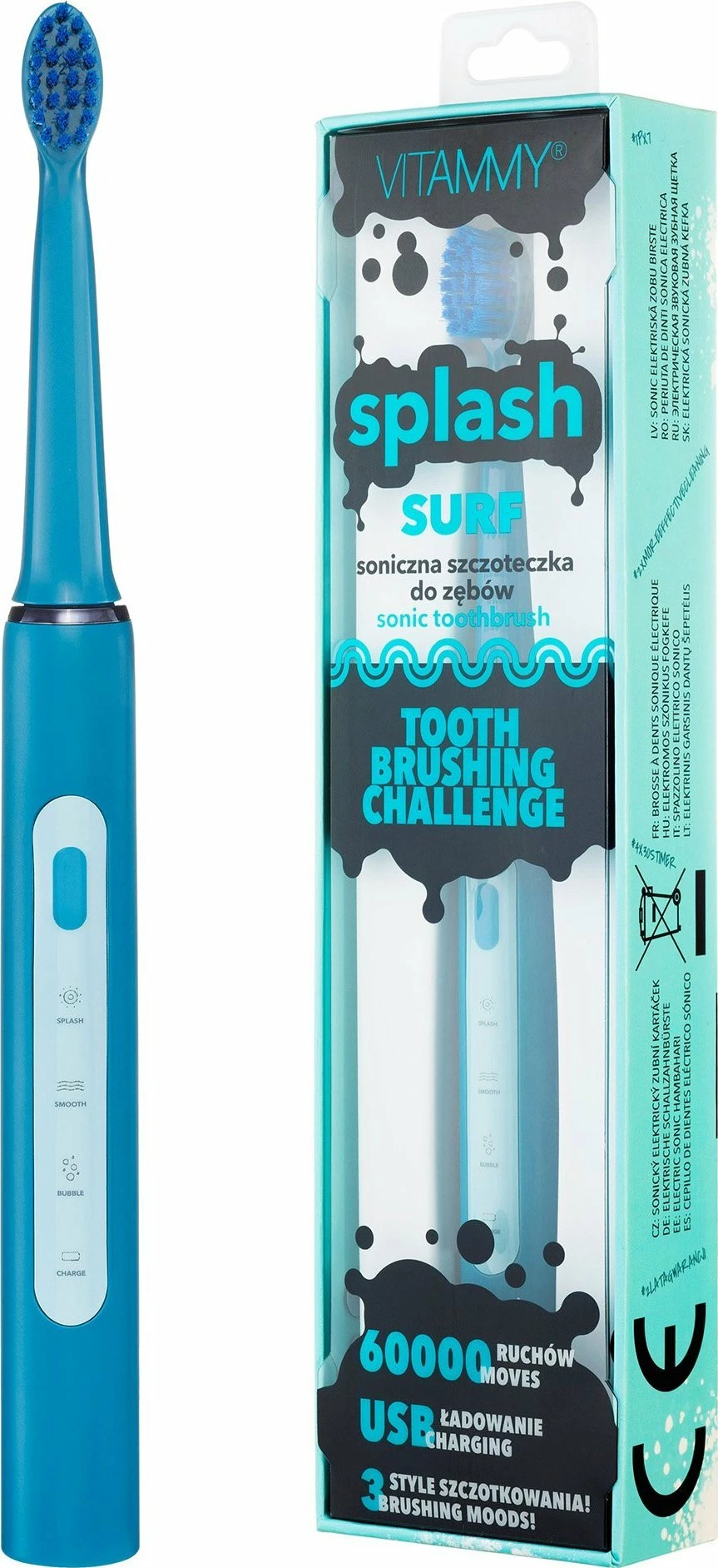 Furçë dhëmbësh sonike Vitammy Splash, 60000 lëvizje/min, 3 mënyra, USB karikim, 1 kokë, blu