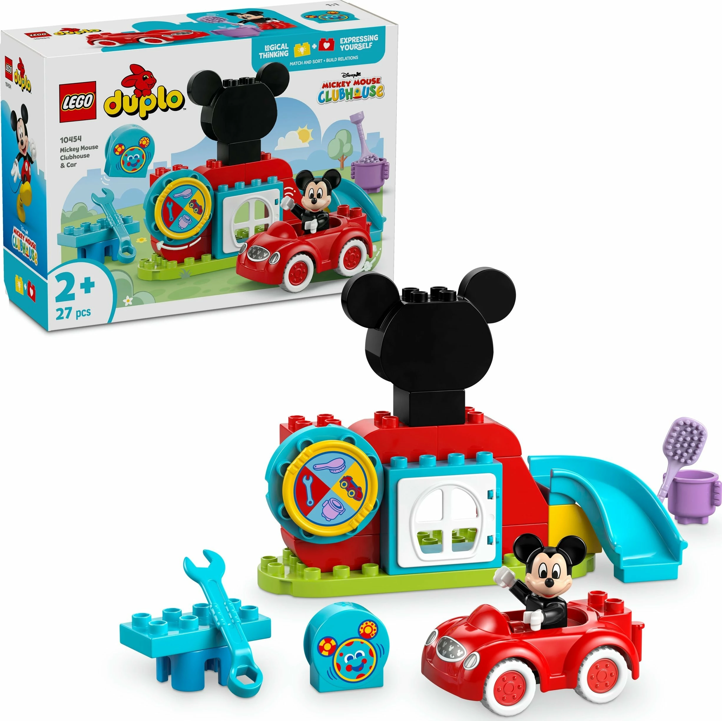 Set lodër ndërtimi LEGO DUPLO Disney 10454 Mickey Mouse Clubhouse & Car, 27 copë, 2+
