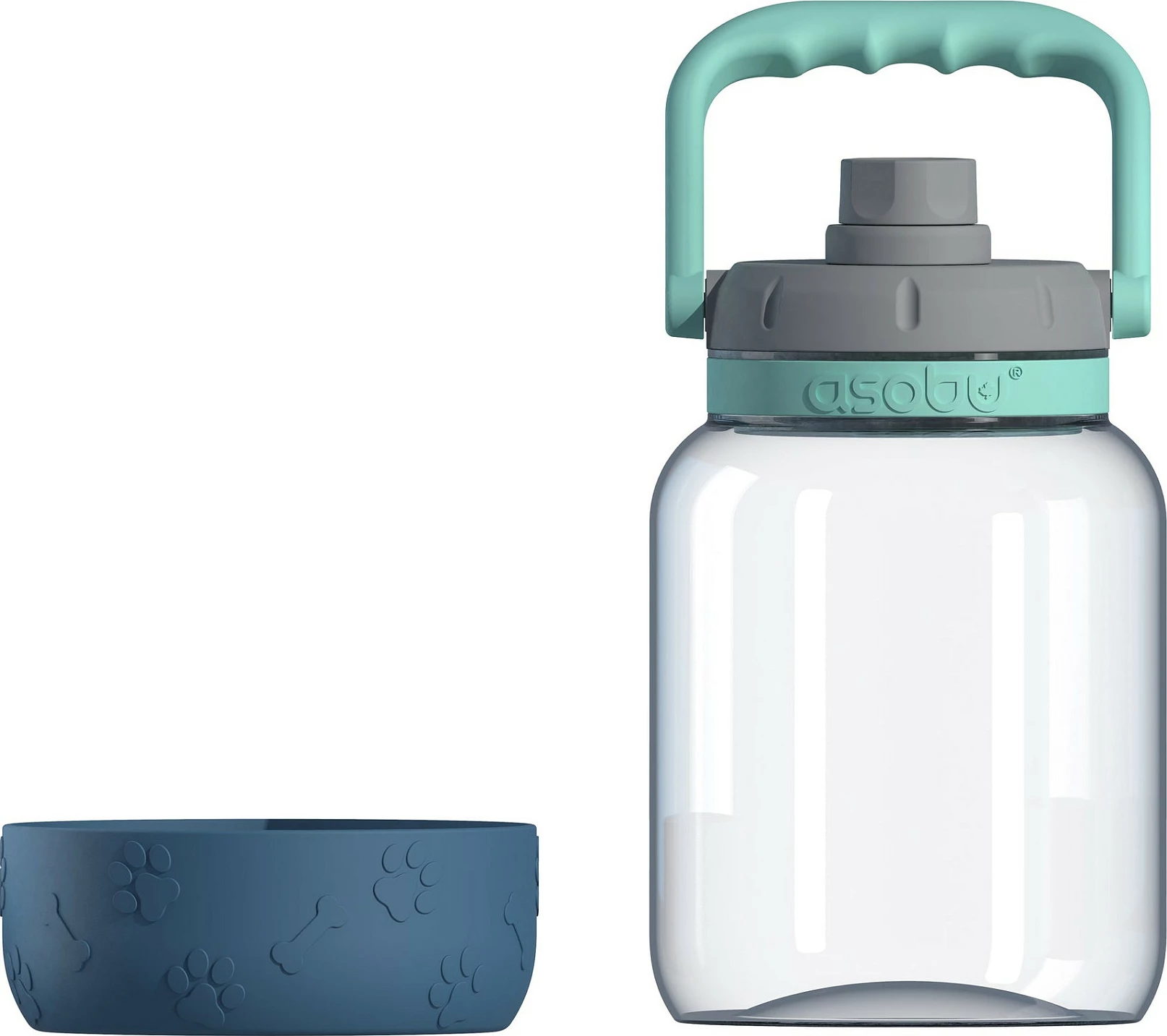 Bidon uji Asobu The Barkley, 1500 ml, Tritan + silikon, me tas të shkëputshëm për qen, blu