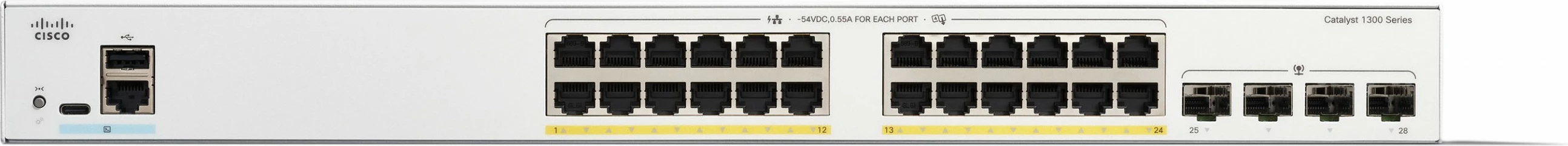 Switch Cisco Catalyst 1300-24FP-4G, 24 porta GE, PoE, 4x1GE SFP, Managed