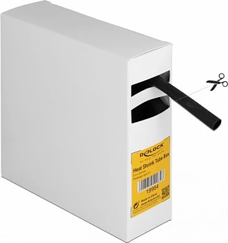 Tub termo-tkurës DeLOCK 5 m x 9.5 mm, 3:1, me ngjitës, i zi