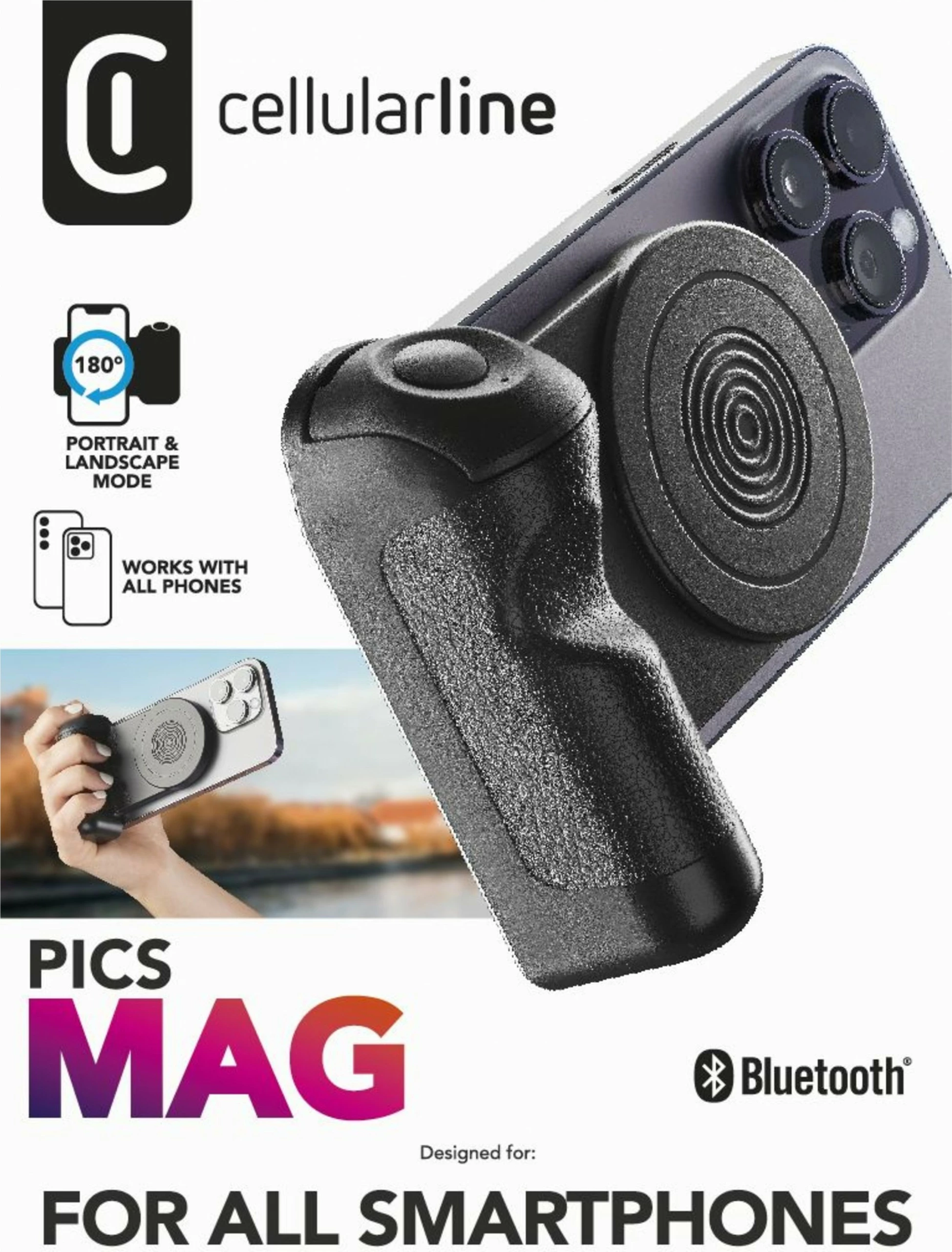 Mbajtës magnetik Bluetooth për celular, Cellularline Pics Mag, universal, i zi