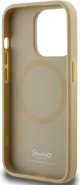 Mbështjellës Hello Kitty Leather Kitty Head MagSafe për iPhone 15 Pro Max, lëkurë artificiale, ari