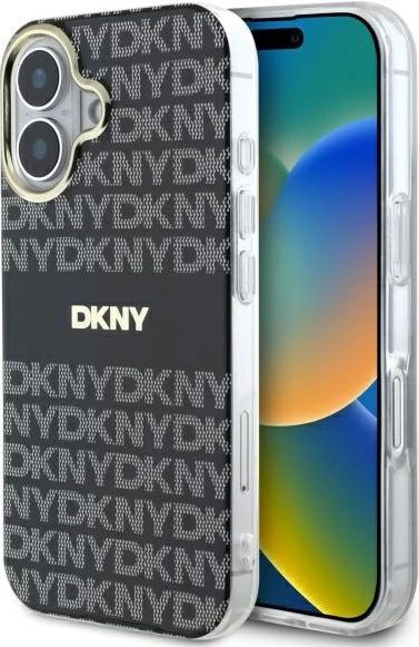 Mbështjellës DKNY Repeat Texture Pattern With Stripe për iPhone 16, i zi