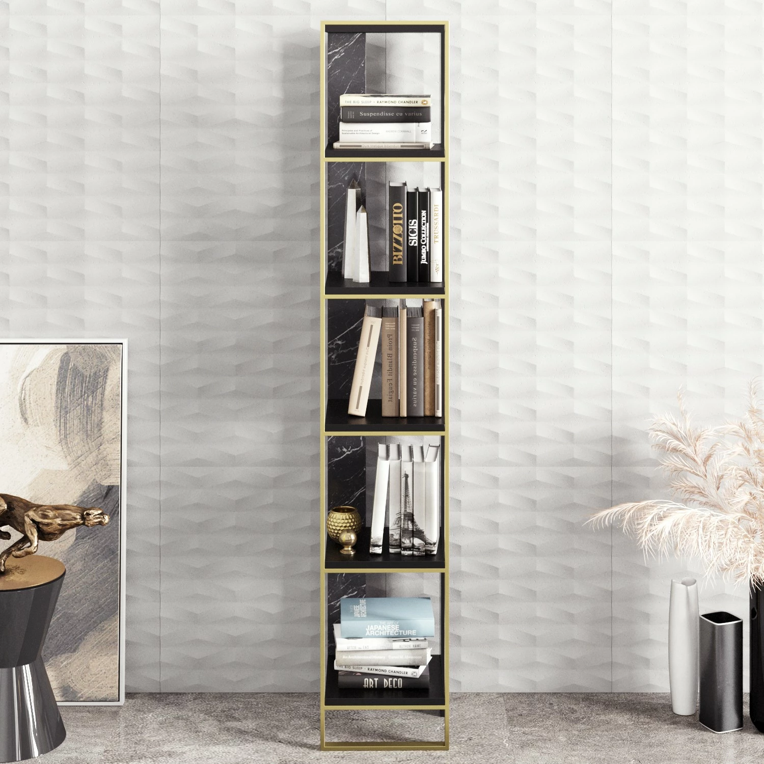 Raft librash Hanah Home, Polka, ngjyrë e zezë dhe ari