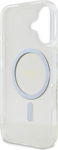 Mbështjellës Guess GUHMP16MHFGERET për iPhone 16 Plus 6.7", transparent, Glitter Circle MagSafe