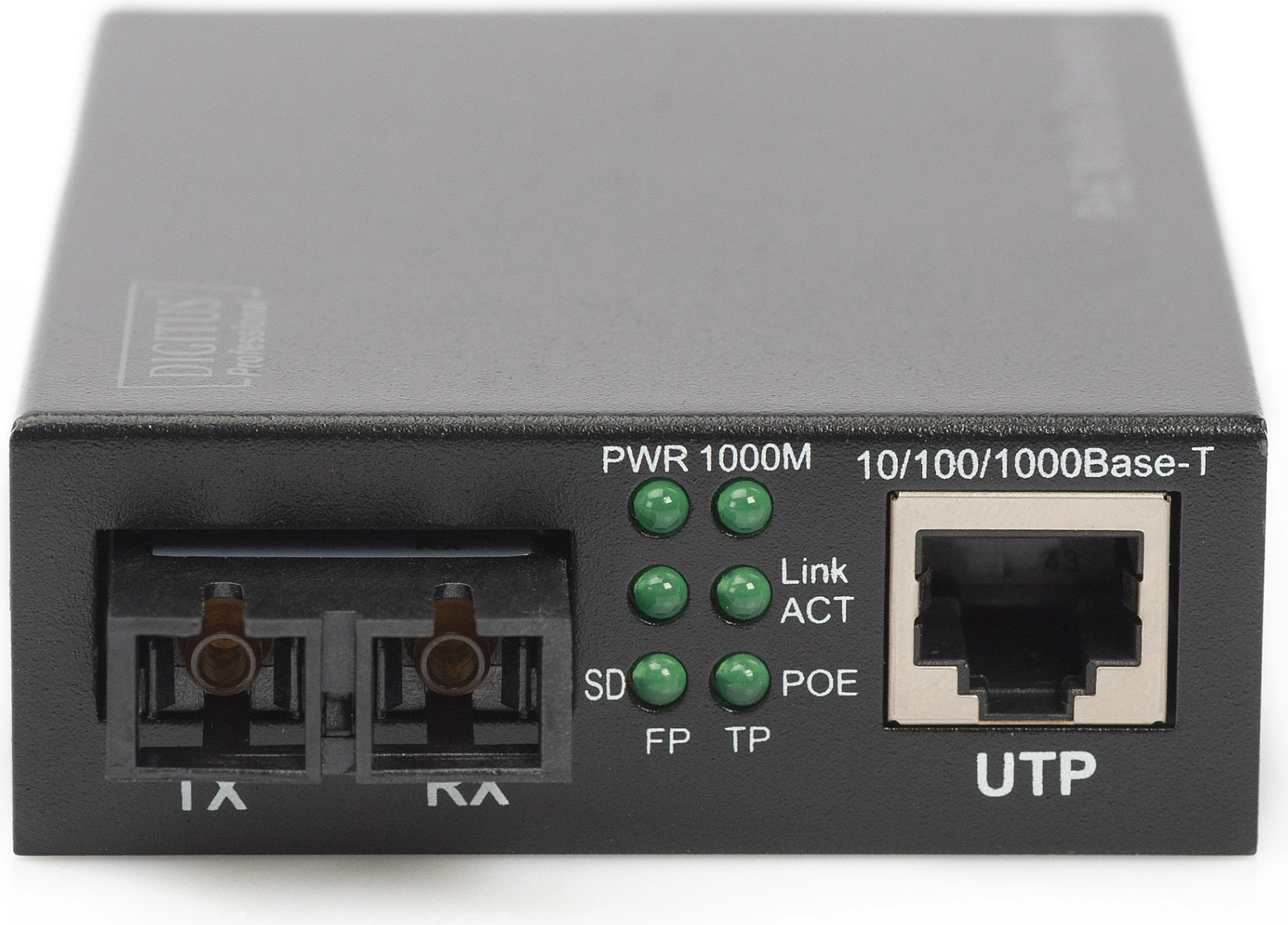 Media konvertues PoE Gigabit Digitus, RJ45 në SC multimode, 10/100/1000 Mbps, i zi