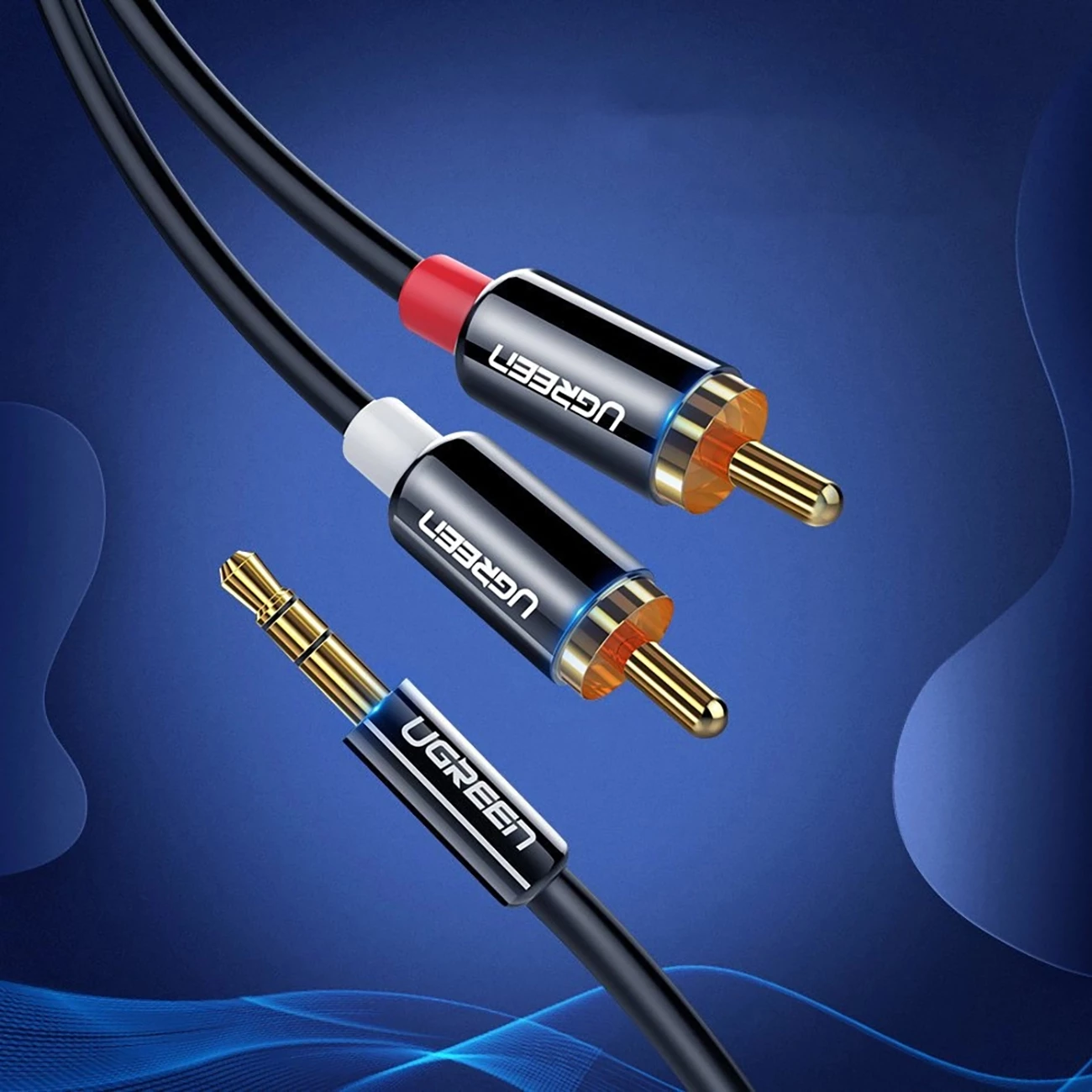 Kabllo audio Ugreen AV116 10584, mini jack 3.5mm në 2RCA, 2m, e zezë