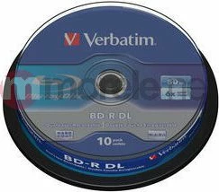 Disk Blu-ray Verbatim BD-R DL 43746, 50 GB, 6x, 10 copë, cakebox, i bardhë