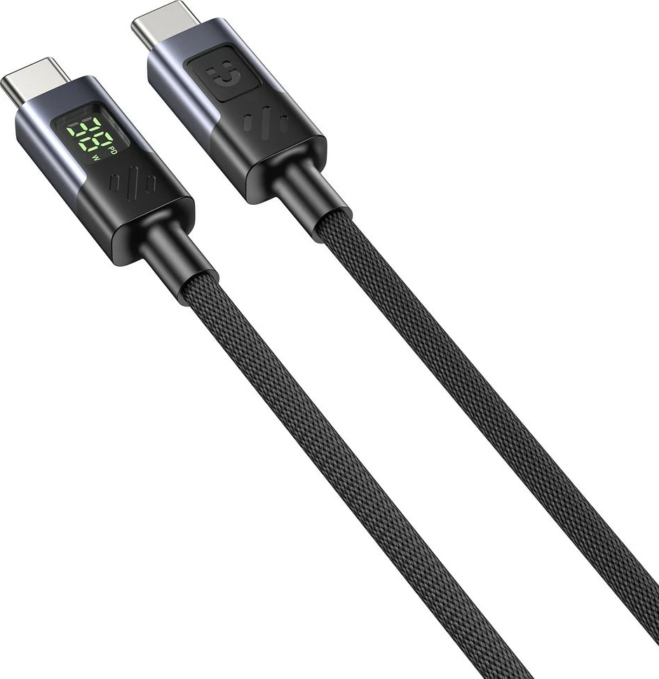 Kabëll USB-C Unitek USB-C/USB-C, 3m, 60W, me ekran, i zi