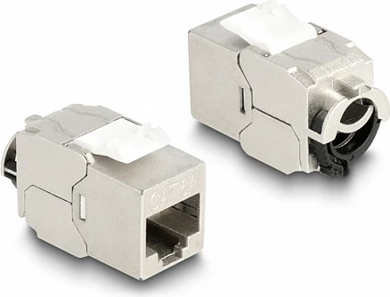 Modul Keystone DeLOCK RJ45 Cat6a STP me LSA/IDC, argjend/bardhë