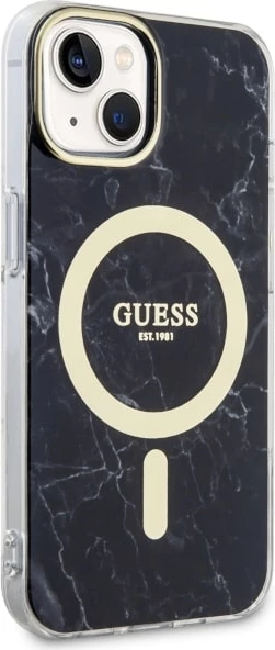 Mbështjellës Guess GUHMP14MPCUMAK për iPhone 14 Plus 6.7", MagSafe, mermer, zi