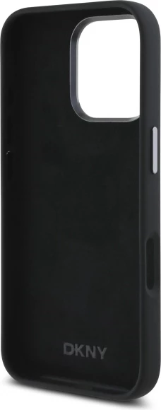 Mbështjellës DKNY Liquid Silicone Metal Logo për iPhone 16 Pro Max, i zi
