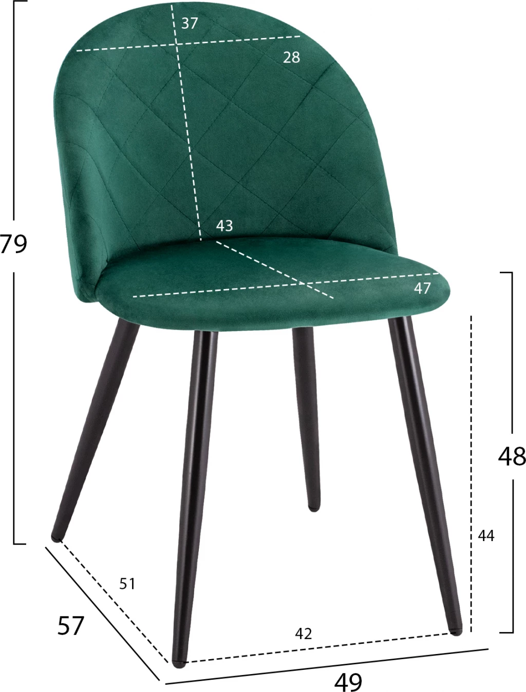 Karrige ngrënieje FH8731.03 me këmbë metalike & Velvet Cyppress 49x57x79H cm., set prej 4 copë