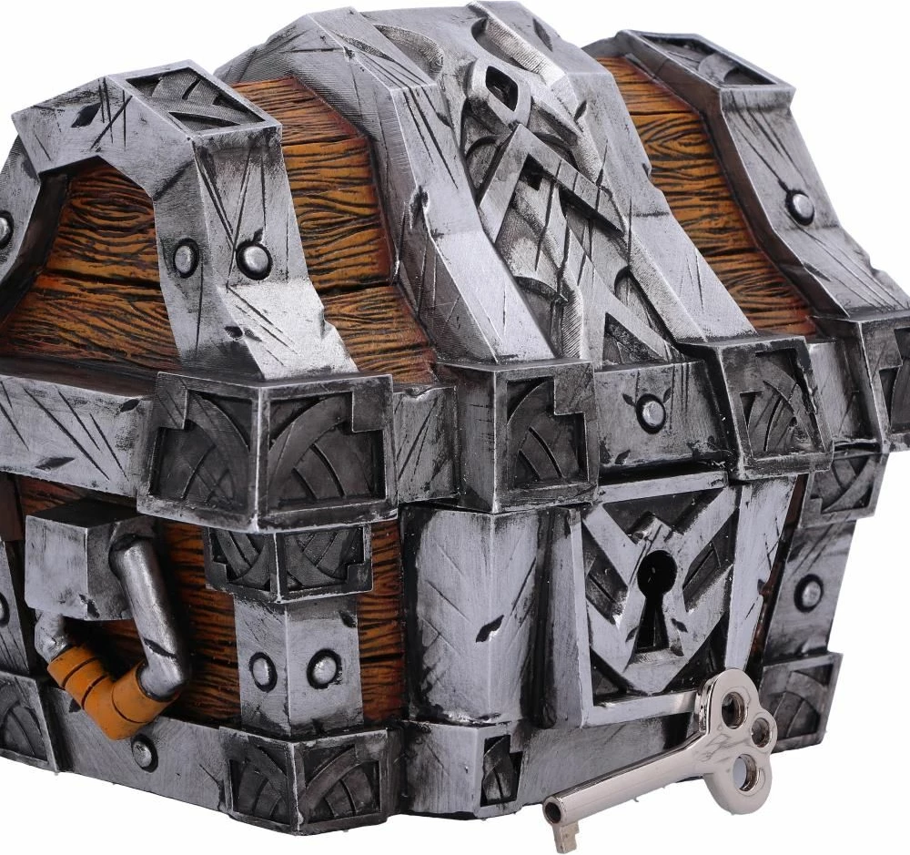 Kuti dekorative thesar NEMESIS NOW Silverbound Treasure Chest (World of Warcraft), rezinë e pikturuar me dorë, argjend/kafe