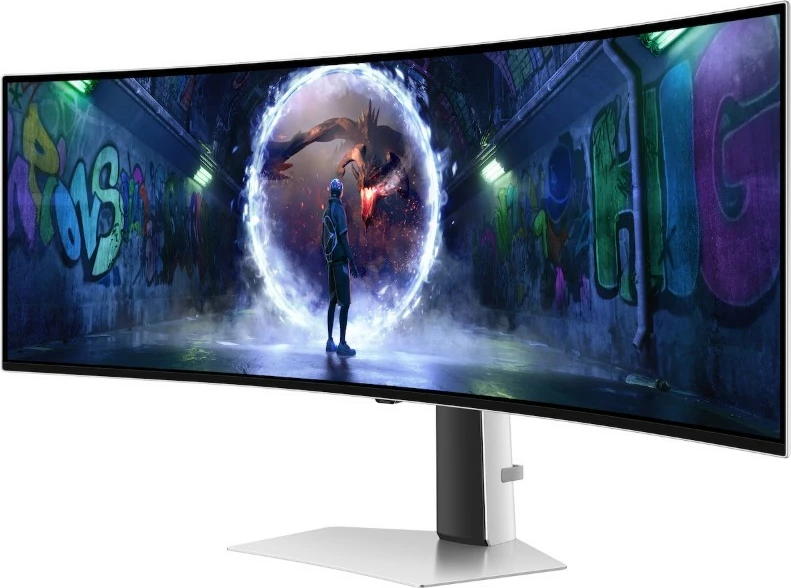 Monitor gaming, Samsung, Odyssey G93SD LS49DG934SUXEN, 49" 32:9 OLED Dual QHD 240Hz 0.03ms, i lakuar 1800R, VESA 100x100, Silver