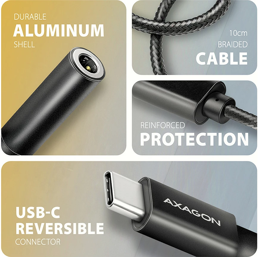 Adapter audio USB-C Axagon ADA-HC, 3.5mm jack, Hi-Res DAC 32-bit/384kHz, i zi