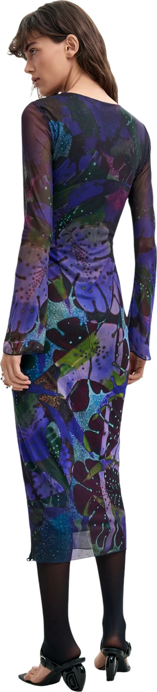 Fustan i gjatë Desigual VEST_LEAFS_LACROIX 26WWVK01 për femra, vjollcë [Madhësia: M]
