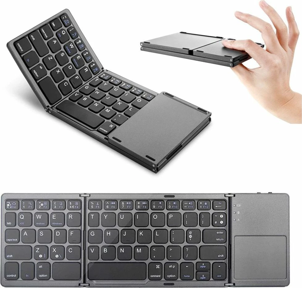 Tastierë Bluetooth palosëse Strado Universal Foldable, me touchpad, layout US, e zezë/gri