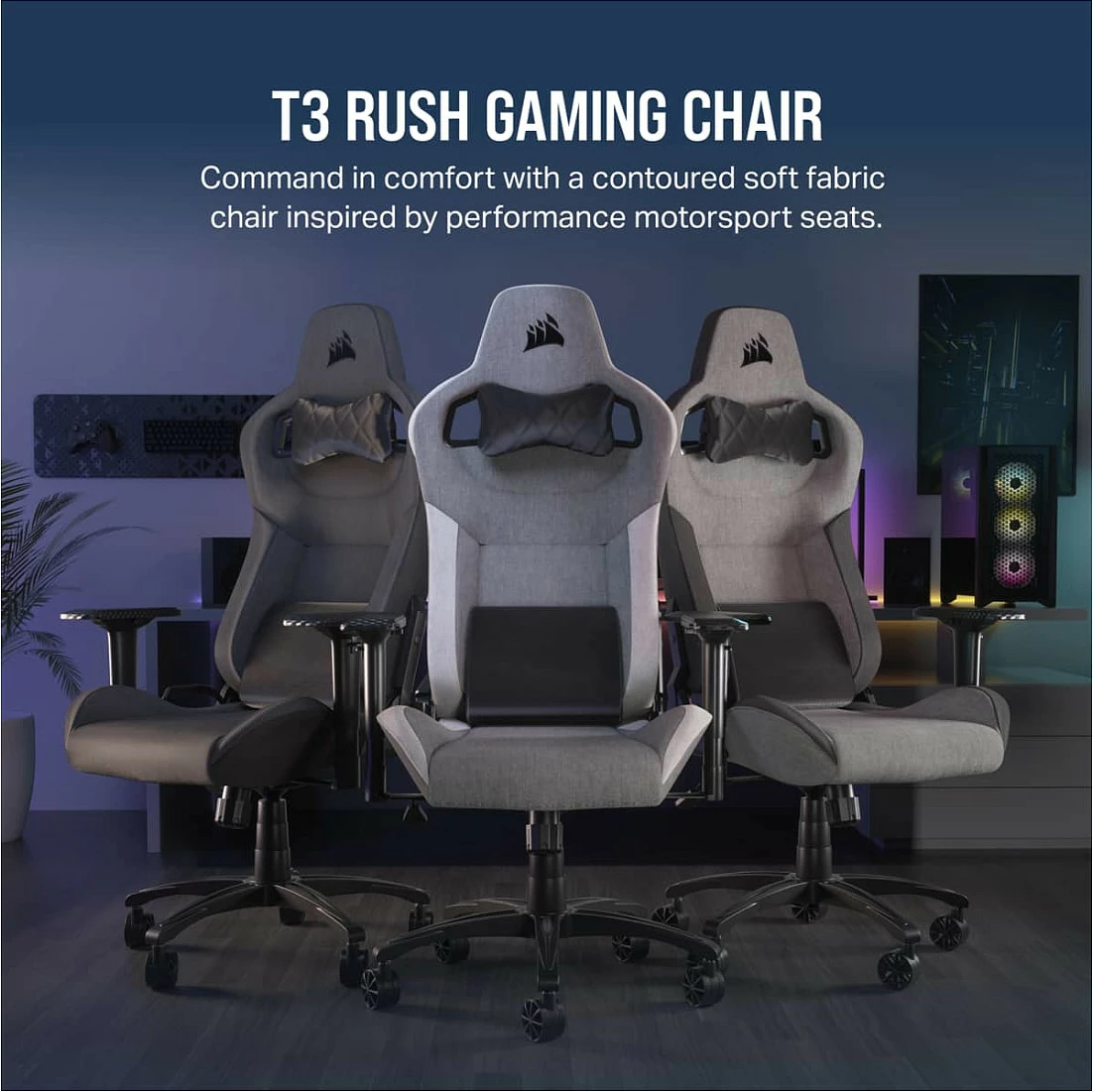 Karrige gaming Corsair T3 RUSH (2023), 4D armrest, mesh, deri 120 kg, Gri/Bardhë