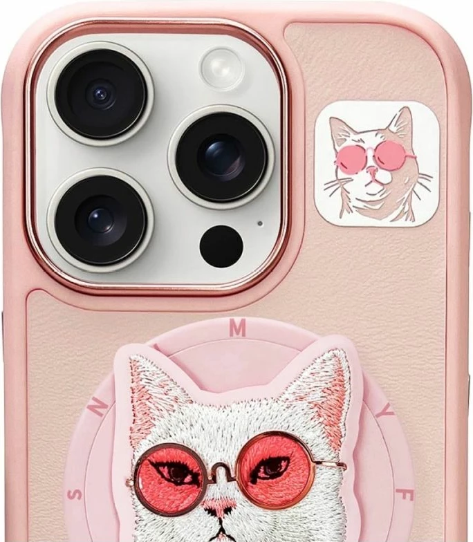 Kapak MagSafe për iPhone 16 Pro Nimmy Glasses Cool Cat, rozë