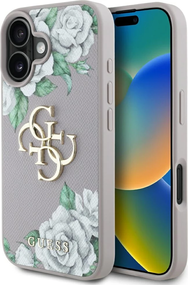 Mbështjellës Guess Grained Roses Big 4G Logo për iPhone 16, Vjollcë