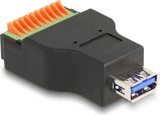 Adaptor USB DeLOCK USB 3.2 Gen 1 Type-A (femër) në terminal block 10-pin, 5 Gbit/s, zi/jeshile