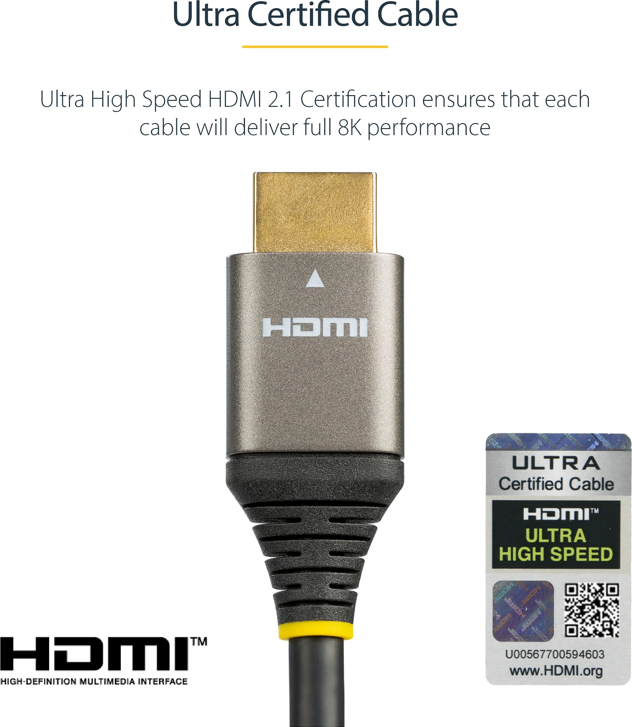 Kabllo HDMI StarTech 4m, HDMI 2.1, Ultra High Speed 48Gbps, 8K60/4K120, eARC, e zezë/gri