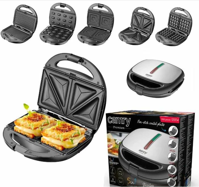 toster multifunksional CAMRY CR3042 5-në-1 1200W, argjend/zi