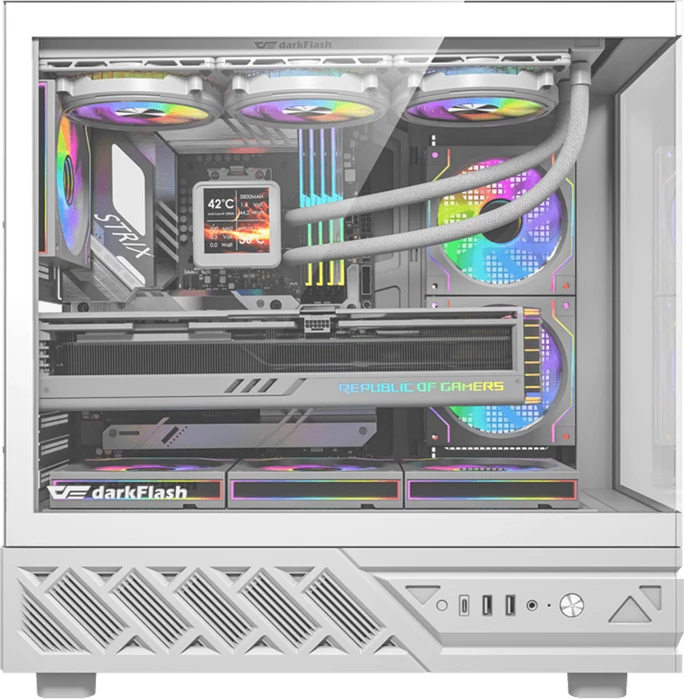 Kasë Darkflash DS950 ATX Midi Tower, xham i temperuar, USB-C 3.2 Gen 2, 6 ventilatorë 120 mm, e bardhë