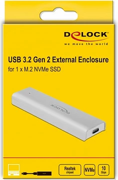 Kasë e jashtme për SSD M.2 NVMe DeLOCK, USB-C 3.2 Gen 2 10Gbps, Alumini, Silver