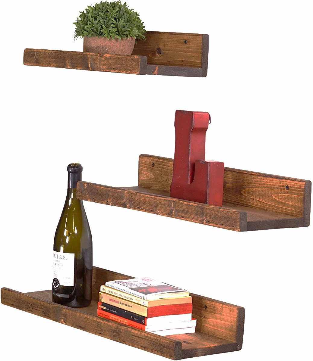 Raft muri Hanah Home, Aa104, komplet 3 copë, dru bredhi, ngjyrë arre