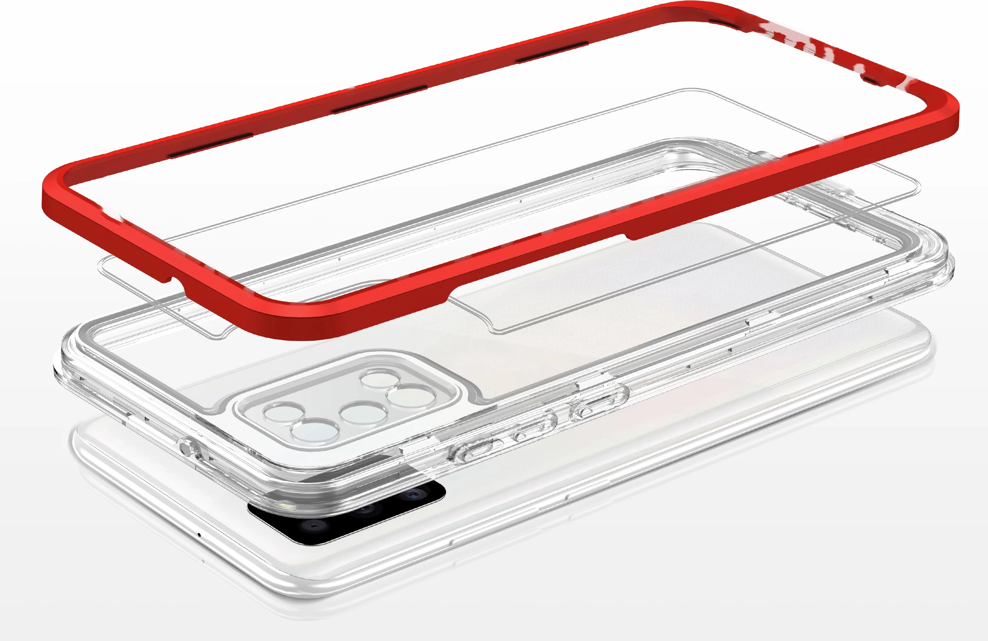 Mbështjellës Hurtel Hybrid Armor Clear 3in1 për Samsung Galaxy A03s, Transparent/Kuqe