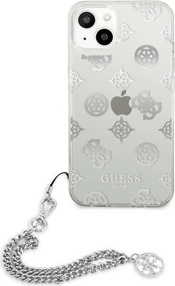 Mbështjellës Guess Peony Chain për iPhone 13 mini 5.4", argjendtë