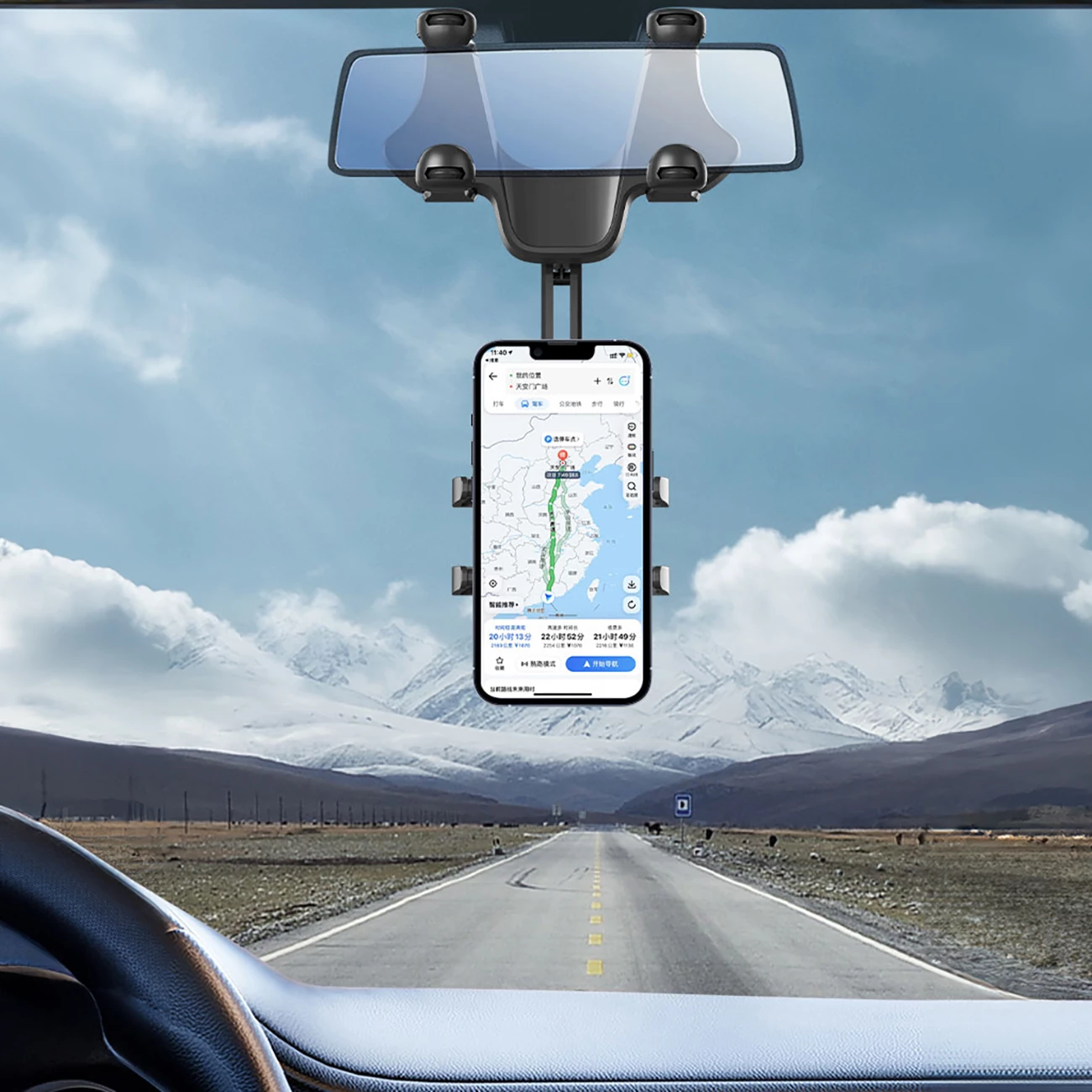 Mbajtës telefoni për makinë Hurtel K99 për pasqyrë të brendshme, i zi