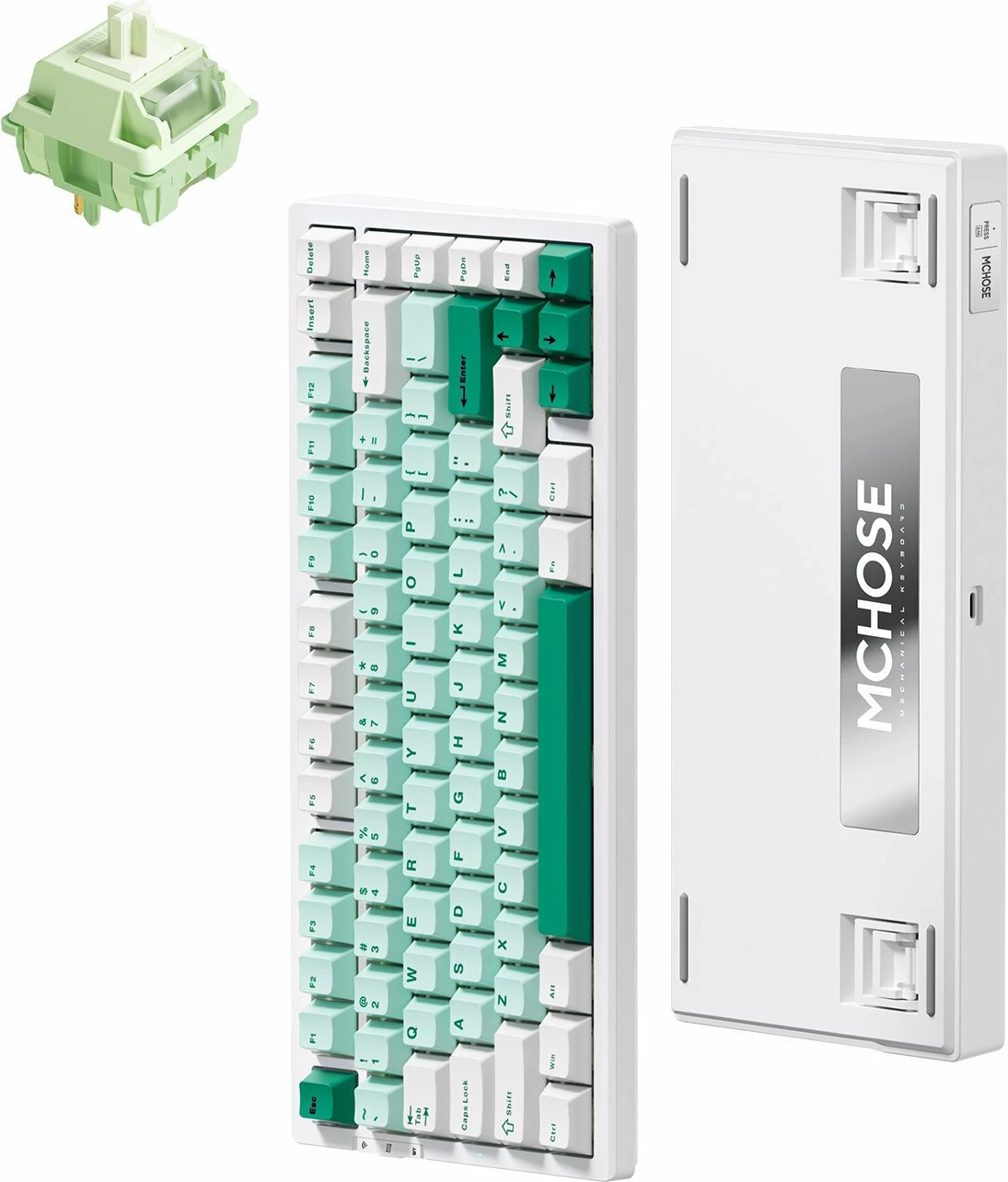 Tastierë mekanike MCHOSE G75 Pro 75% RGB 8000mAh, Matcha Latte V2 Switches, bardhë/jeshile