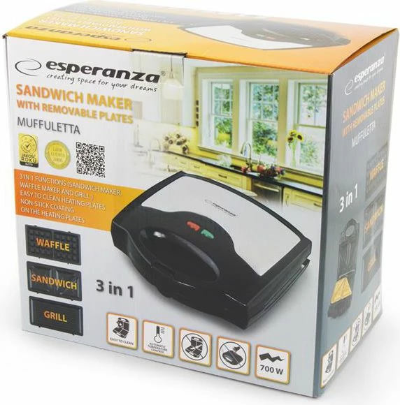 Toster Esperanza Muffuleta EKT005 700 W 3n1, i zi, set me 3 pllaka