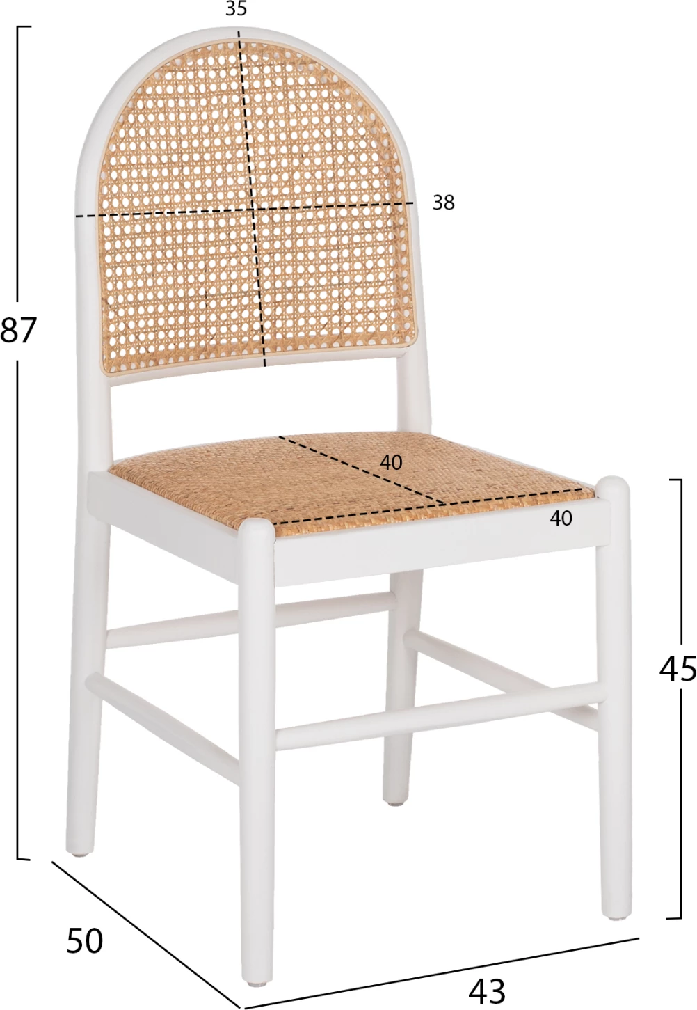 Karrige dru ahu, ngjyrë e bardhë-ratan bezhë, FH9407.03, 43x50x87H cm