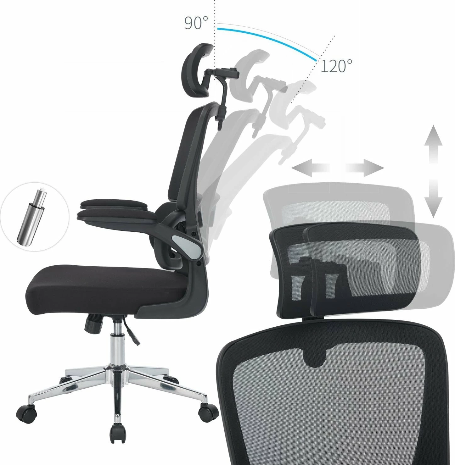 Karrige zyre ergonomike Mozos ERGO-K, me rrota, me mbështetëse koke, 150 kg, e zezë