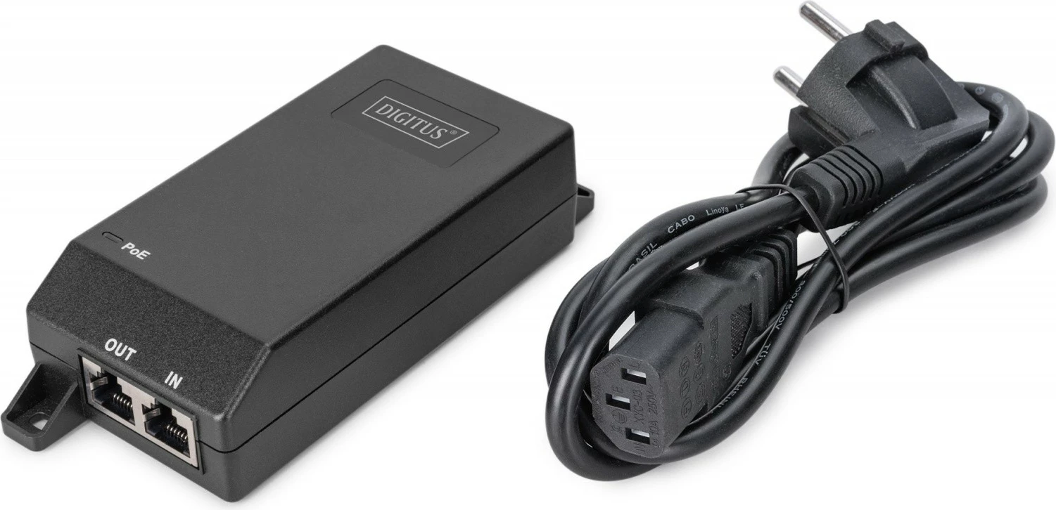 Adapter PoE+, Digitus, DN-95103-3, IEEE 802.3af/at, 55V 30W, 10/100/1000 Mbps, deri 100 m, e zezë