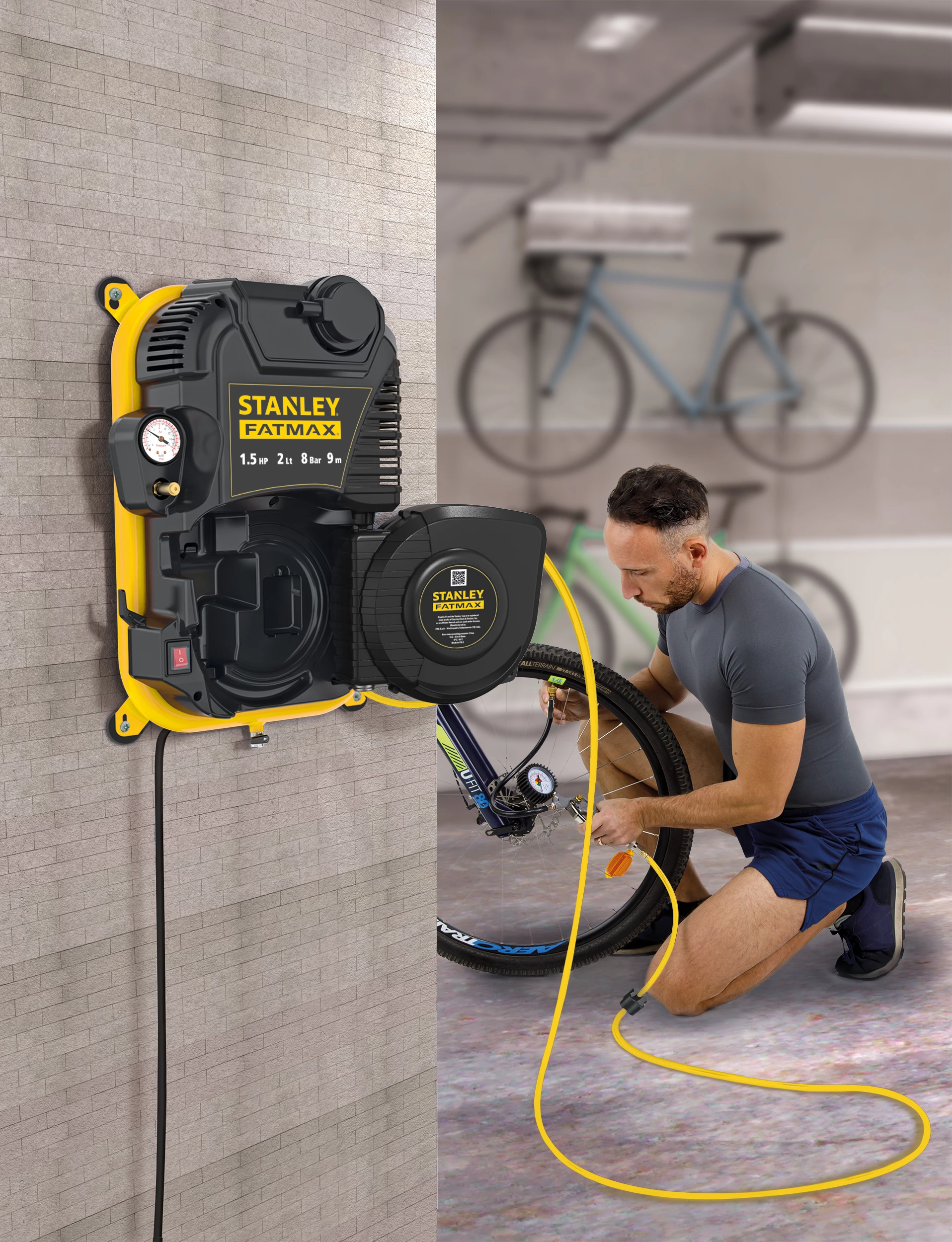 Kompresor ajri Stanley FMXCMD152WE 2L 1500W 8bar me zorrë 9m, e verdhë/zezë
