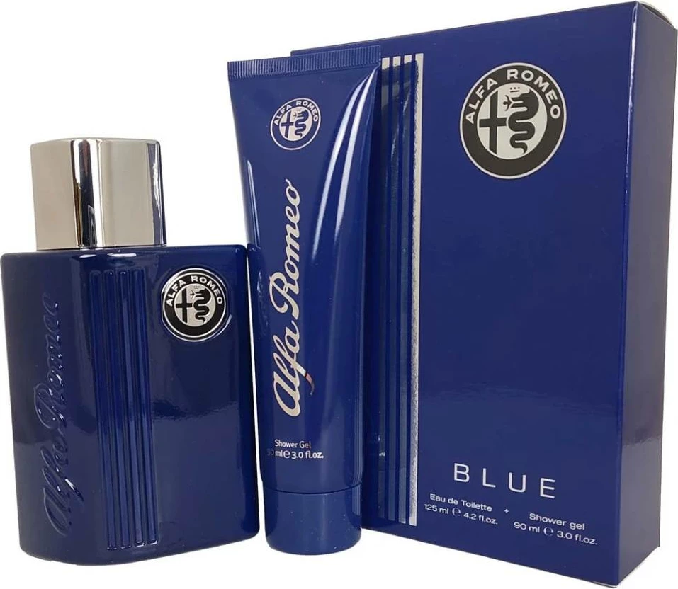 Set me Eau de Toilette dhe xhel dushi Alfa Romeo Blue për meshkuj, 125ml + 90ml