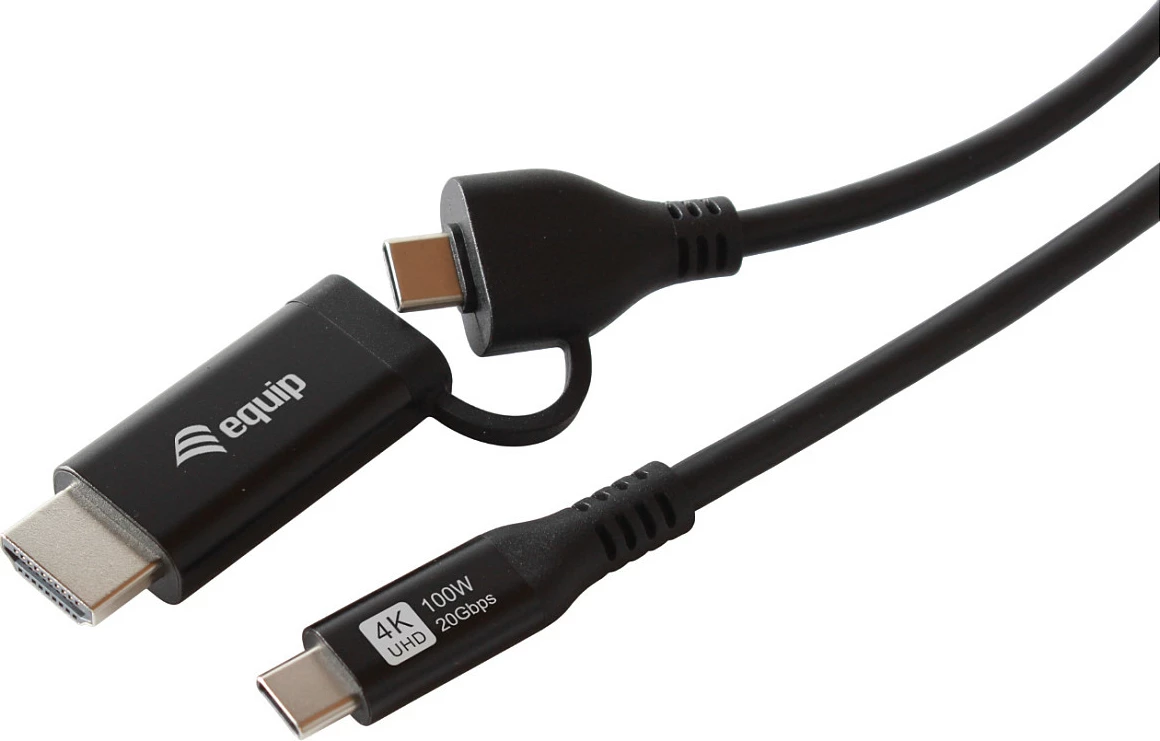 Adapter kabllo Equip USB-C në HDMI + USB-C, PD 100W, 3m, 4K@60Hz, e zezë