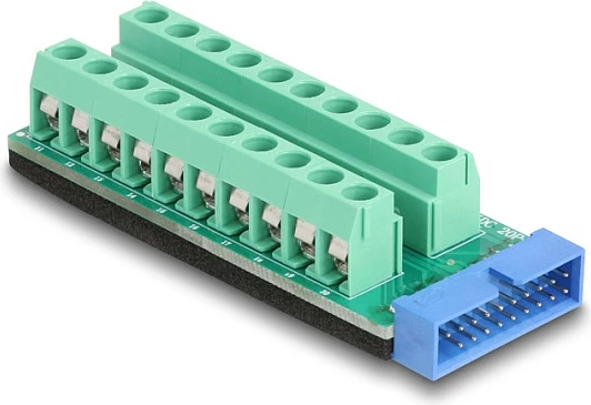 Adapter DeLOCK USB 19-pin (male) në bllok terminal 20-pin, i gjelbër
