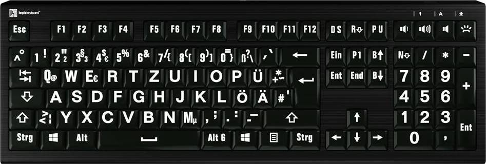 Tastierë LogicKeyboard XL-Print Astra 2, DE, shkronja të mëdha, bardh e zi